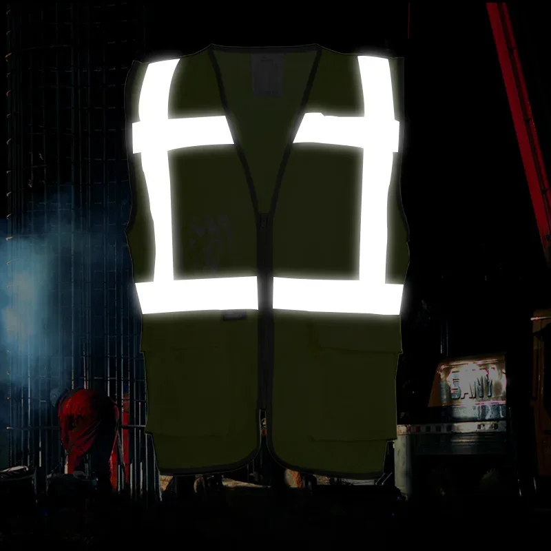 High Visibility Reflective Vest Zipper Front Safety Vest With Reflective Strips Construction Workwear Safety Reflective Vest