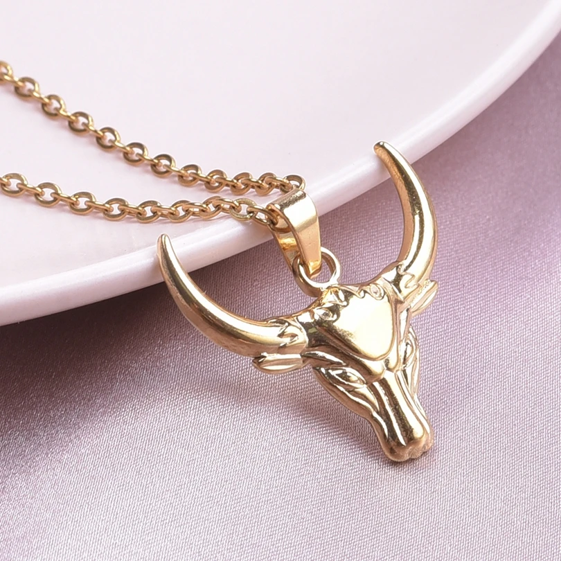 1Pc Vintage Gothic Bull Head Pendant Animal Amulet Necklace Women Men Stainless Steel Mexican Ox Head Necklaces Punk Jewelry
