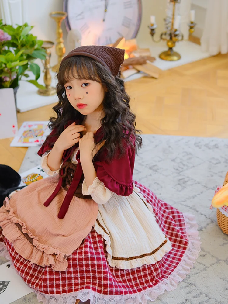 Kostium na boże narodzenie Lolita Cosplay mały czerwony kapturek szal płaszcz styl duszpasterski kostium dziewczęcy kostium na Halloween