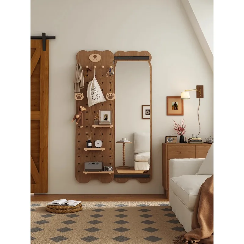 Bear hole board full-length mirror Hidden push-pull full-body mirror Household closed wall-mounted entrance fitting mirror