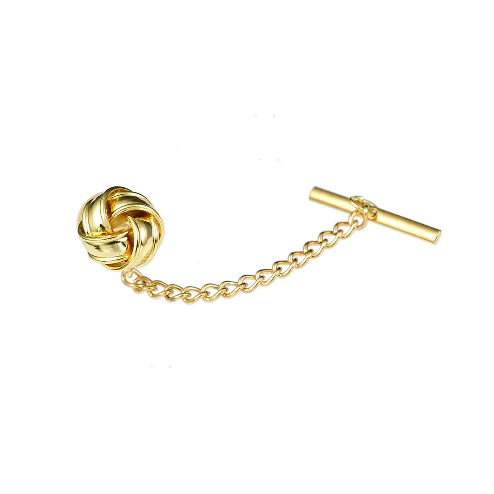 ICEYY  Brass Metal Fashionable Metal Knot Tie Tack/Pin with Safety Chain for Regular Necktie Men's Jewelry