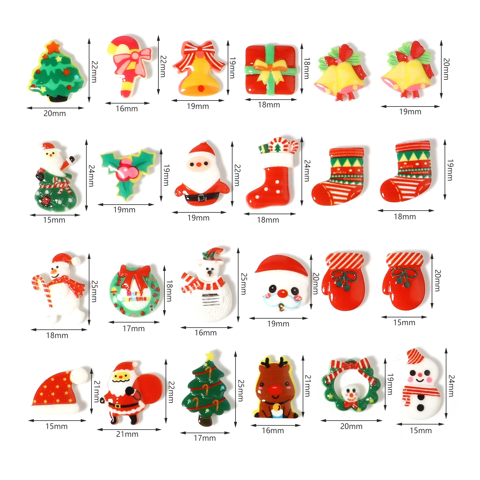 20 PCs Christmas Series Resin Embellishments Christmas Santa Claus Multicolor Resin Cabochon for DIY Christmas Jewelry Gifts