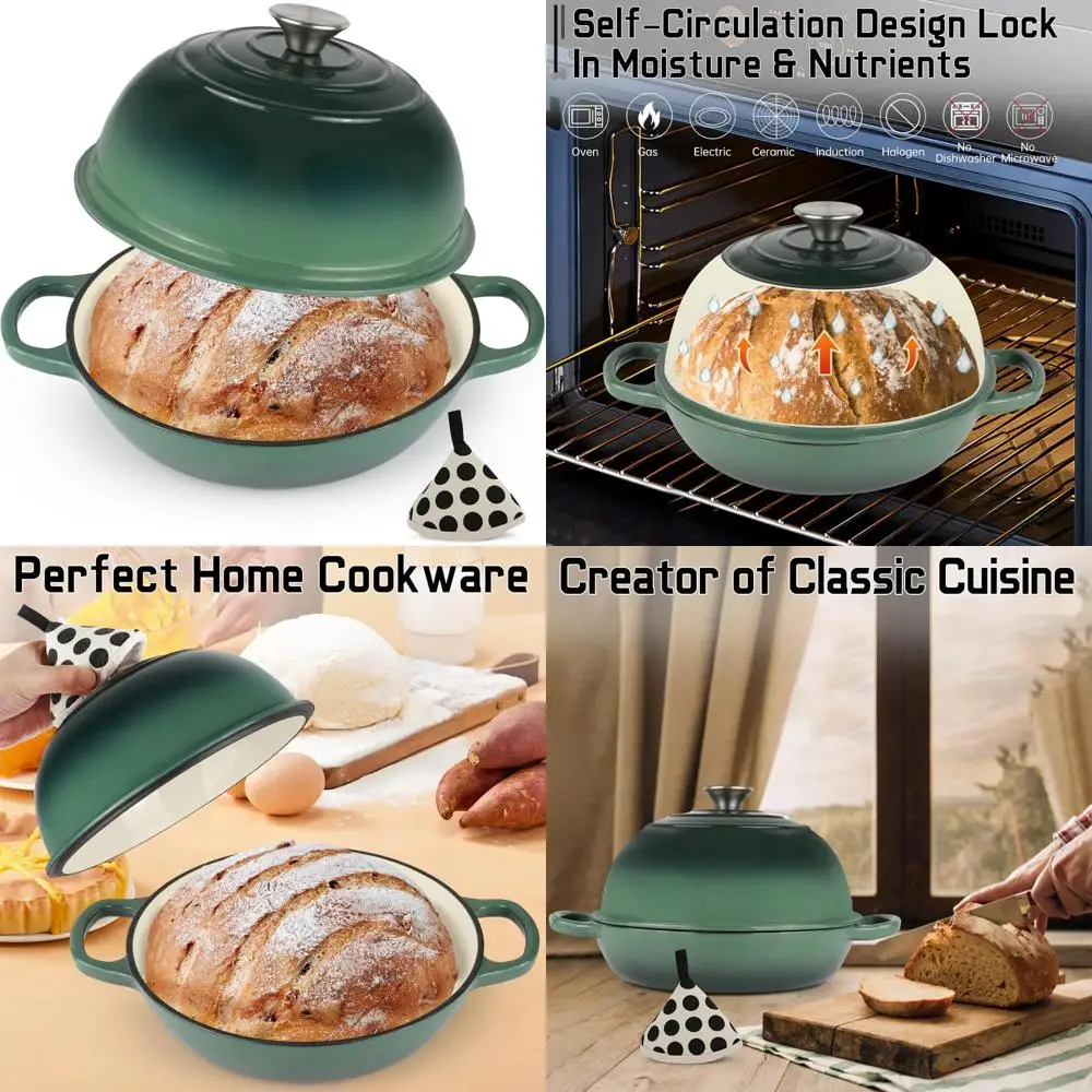 

10-Inch Enamel Cast Iron Bread Dutch Oven with Lid and Cotton Potholder for Baking, 6-Quart Capacity, Ideal for Bread Baking and