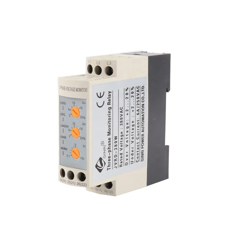 JVRD-380W Din السكك الحديدية جبل قابل للتعديل الجهد الزائد الجهد المنخفض رصد التتابع 3 المرحلة الجهد حامي