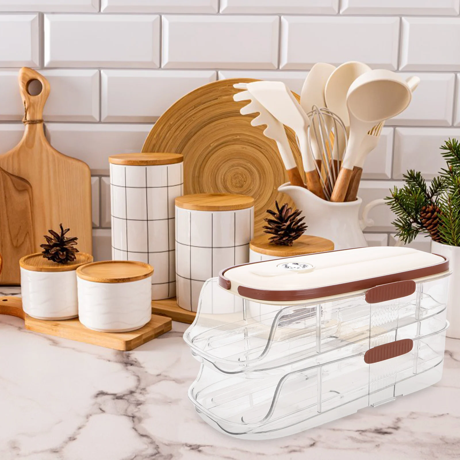 

Eggs Carton Keeper Slide Type Dispenser Portable Fridge ganizer Counter Holder Two Layer Design Storage Solution Kitchen Use
