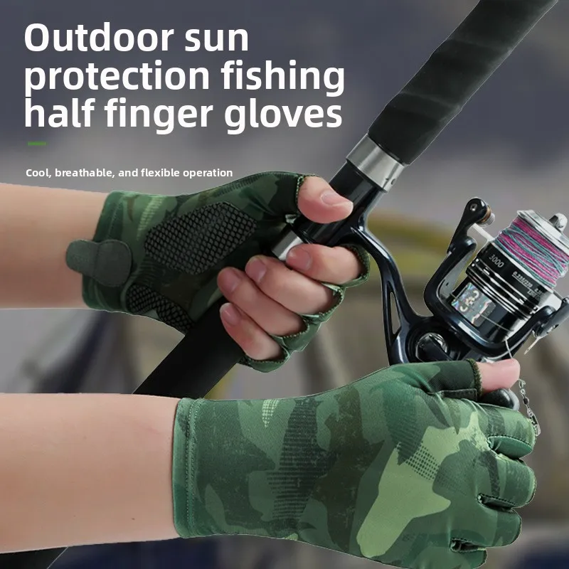 Sunscreen UV Protection Fishing Gloves for Men Women Outdoor Cycling Spring Summer Ice Silk Breathable Half Finger Non Slip Lure