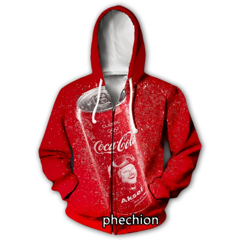 phechion New Men/Women Coke 3D Print Casual Zipper Hoodies Fashion Coat Hip Hop Clothing Tops Sports Zip Hoodeds B49