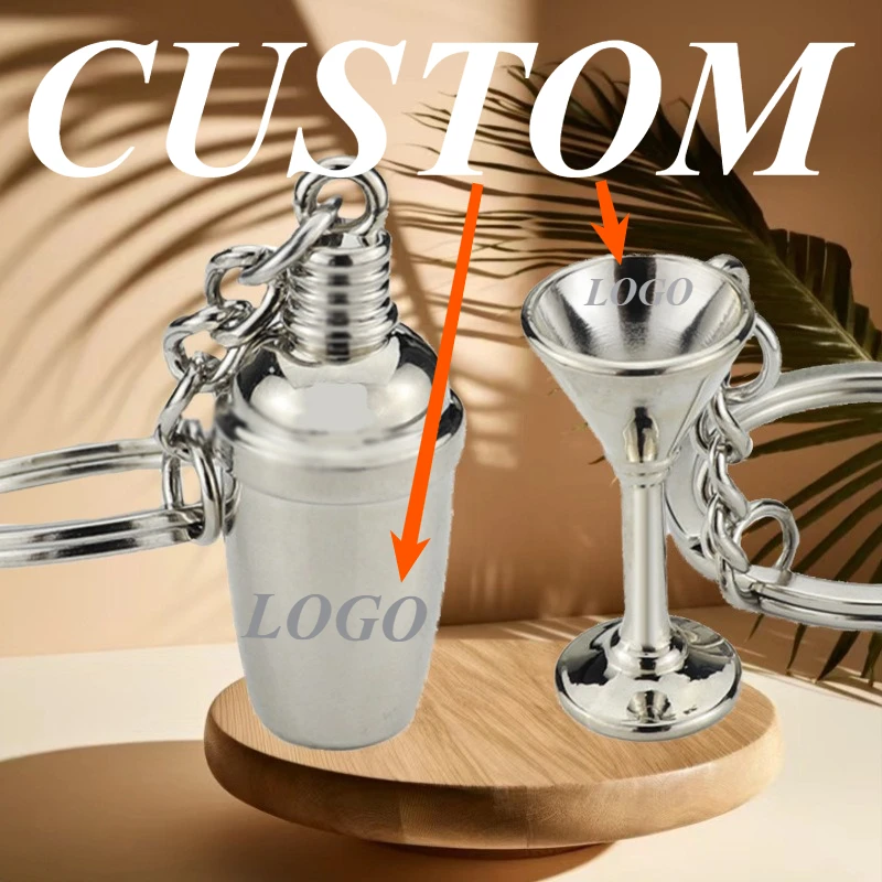 

1pc Custom Keychain Personalized Zinc Alloy Simulation Cocktail Glass Shaker Customized Key Ring Car Accessories Gift Wholesale