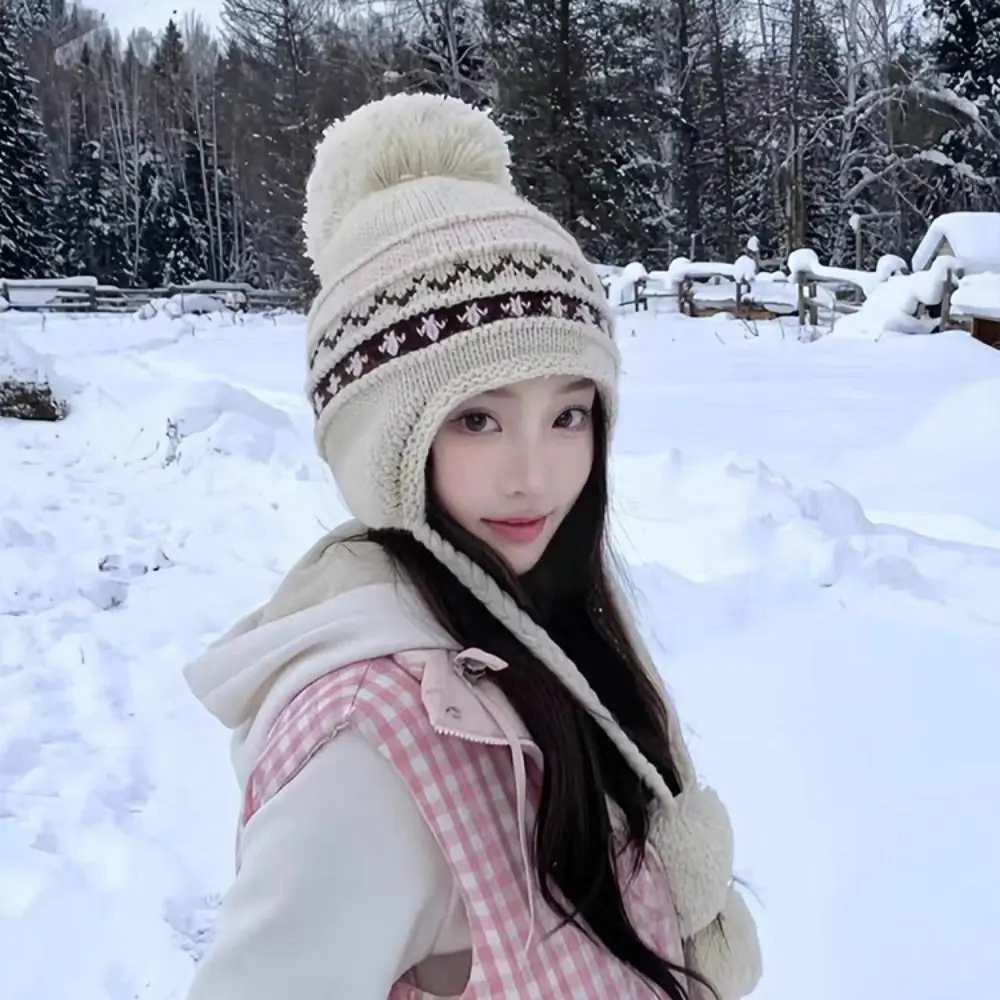 

Casual Warm Jacquard Knitted Hat Printed Wool Fair Isle Style Beanies Vintage Korean Printing Knit Cap Outdoor