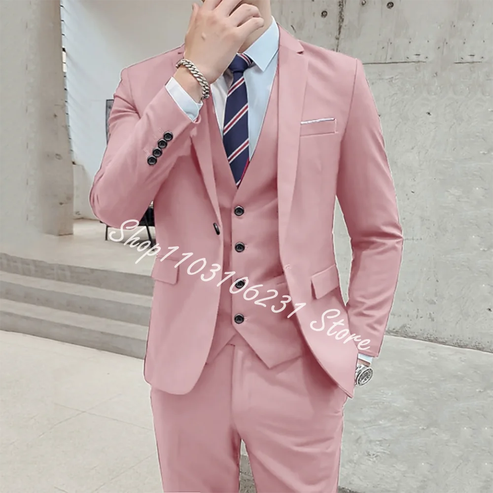 

Fashion 3 Pieces Men's Suit Notched Lapel Slim Fit Blazer Casual Prom Men Tuxedos For Wedding Jacket+Vest+Pants Trajes De Hombre