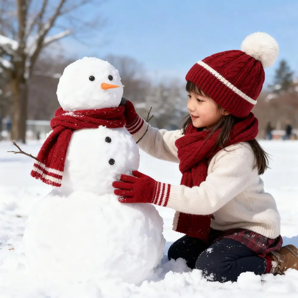 Christmas 3pcs/set 4-8Years Autumn And Winter Children's Hats Girl Boys Car Striped Scarf Gloves Hat Keep Warm Sets Child Cap