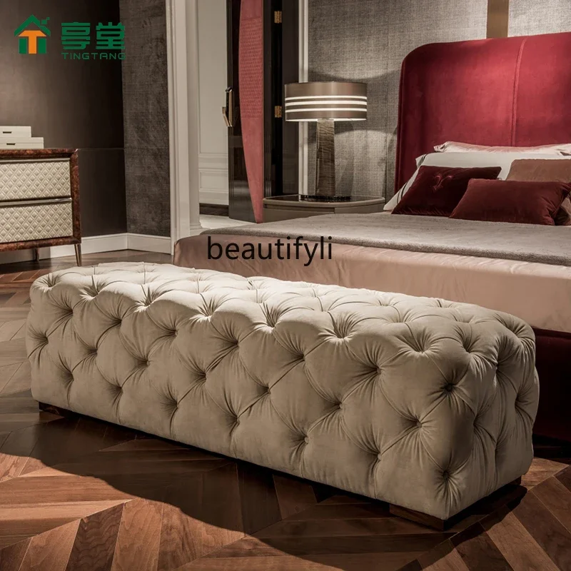 

Asmt51 легкий роскошный прикроватный табурет, дизайнерский табурет для пеленания обуви, тканевая кнопка для спальни, длинный табурет для дивана