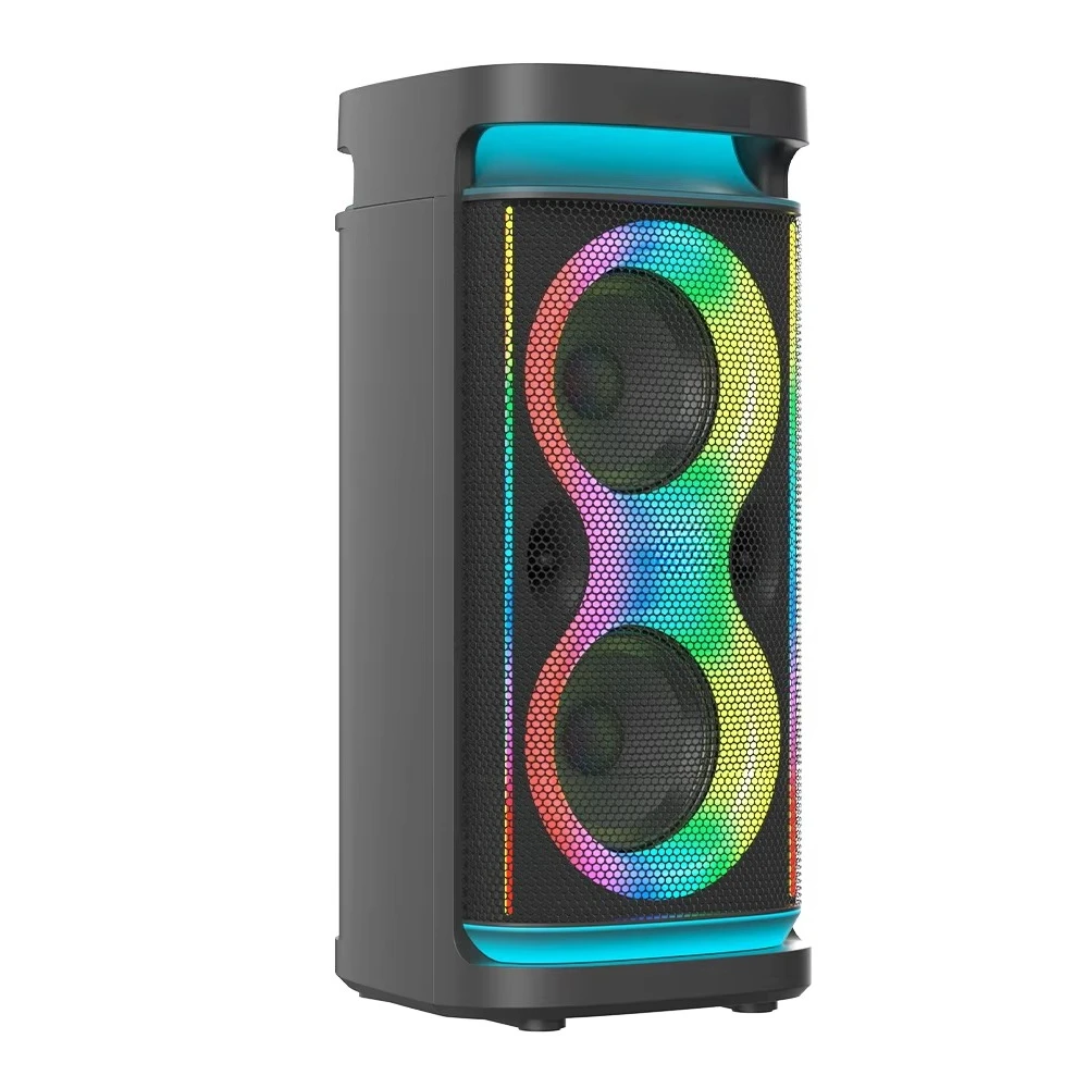 Portable outdoor karaoke speaker with RGB Light Emitting Diode lighting Wi-Fi and Bluetooth, compatible for phones and home