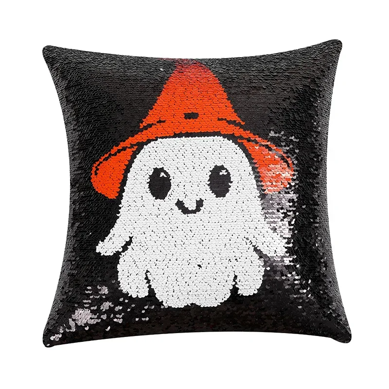 Halloween Decor Pillowcase Shining Ghost Flip Pillowslip Sofa Cushion Cover Pillow Cover Variable Sequin Pillow Cover