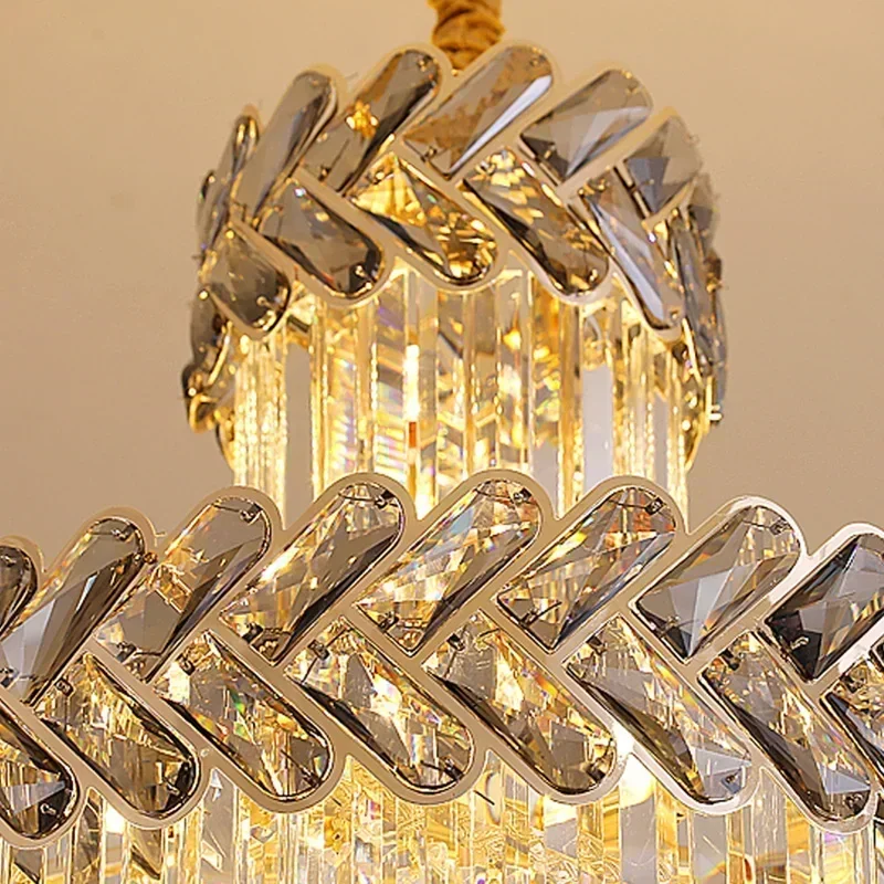 

Luxury Modern Chandelier Lighting For Staircase Large Long Smoky Gray Crystal Lamps Hallway Lobby Gold Indoor Lighting