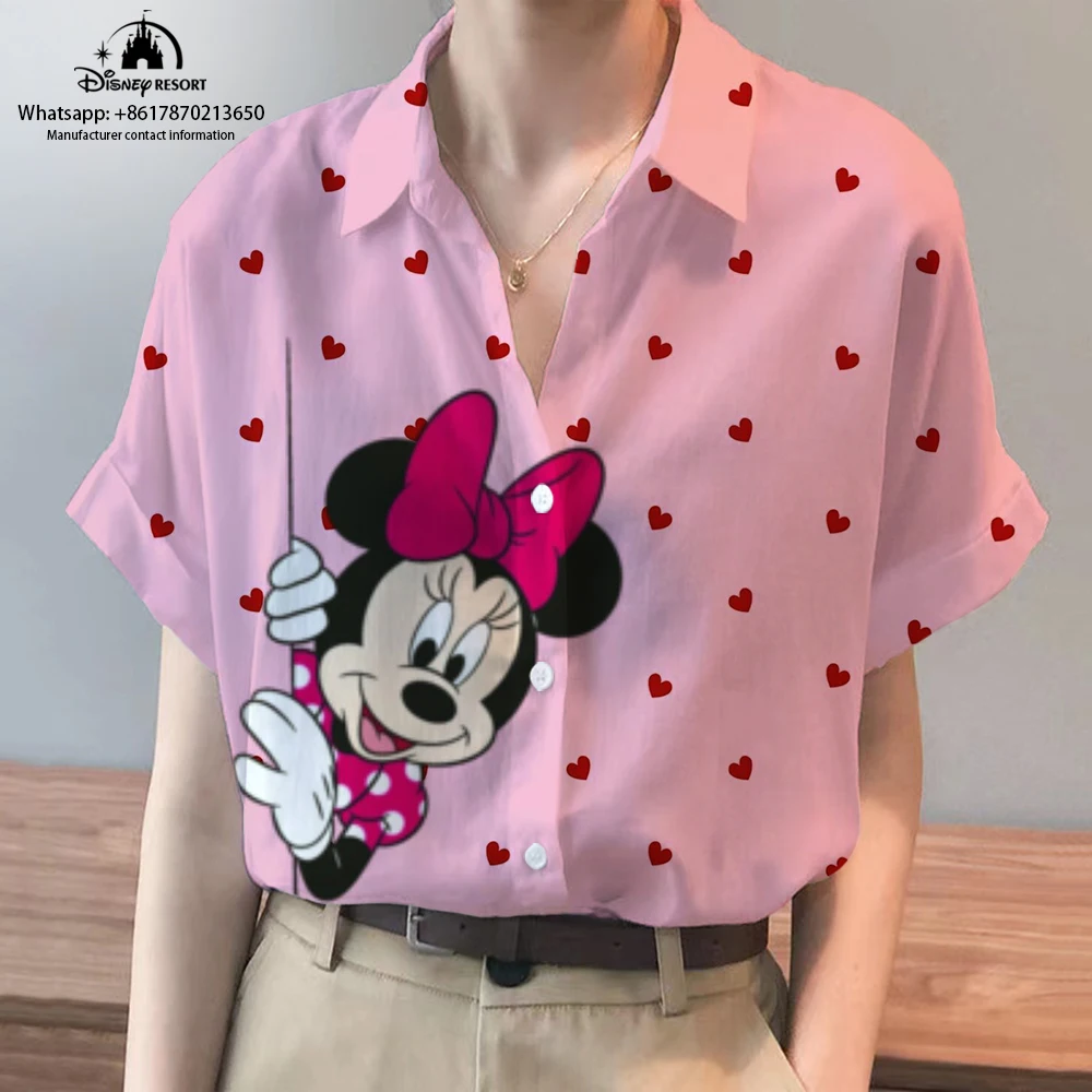 New Winnie the Pooh and Minnie Mouse Anime Summer Disney Brand Harajuku Short Sleeve Shirt Fashion Casual Ladies Kawaii Tops