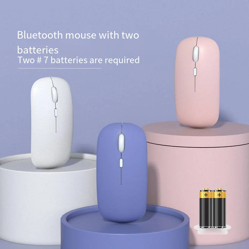 Solid Color Bluetooth Mouse Double Batteries Mute Office For Ipad Iphone Laptop Mini 10m Wireless Portable Four Way Roller