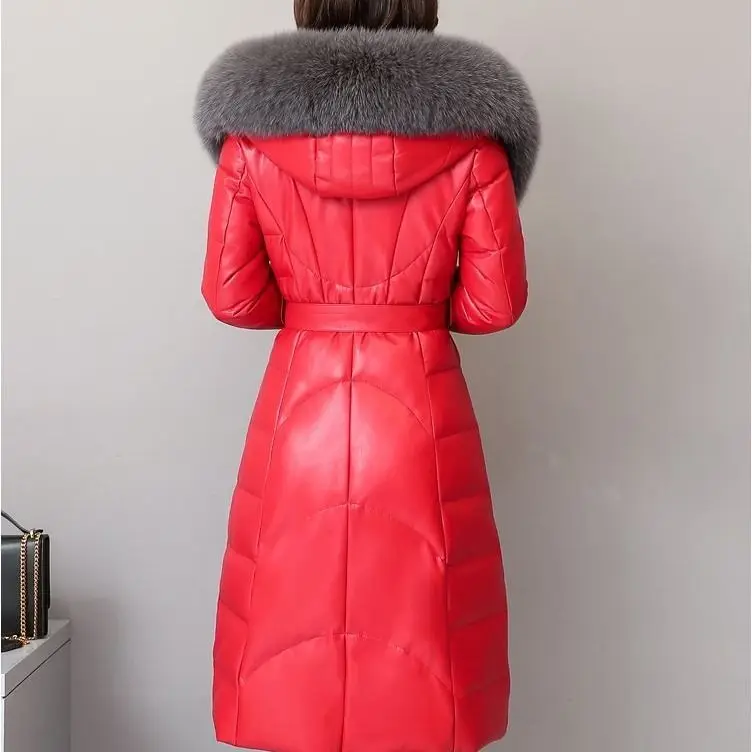 Vrouwen warme zwarte winterjas imitatie vossenbontkraag pu dikke leren jas dameskleding plus size winterjas