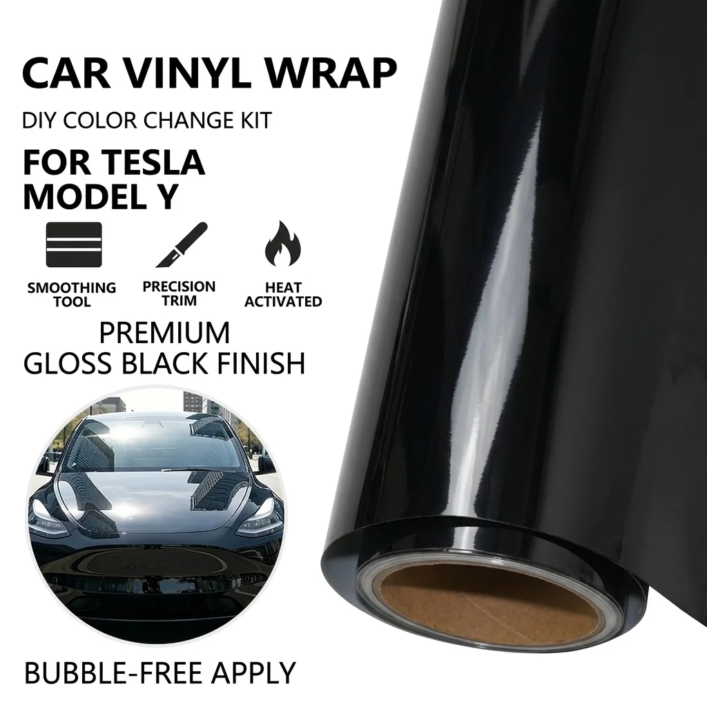 

Premiun Car Vinyl Wrap Modify Film Glossy Black Color Change for Tesla Model Y ModelY Juniper Performance Auto Tuning Accessory