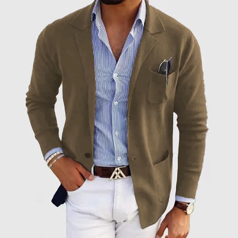 KIDWHXR Herren-Blazer Koreanischer Stil Dünner Einfarbiger Einreihiger Komfortabler Herren-Überzug Slim Fit Langarm mit Taschen Lässiger Herrenanzug-Mantel – Detail 7