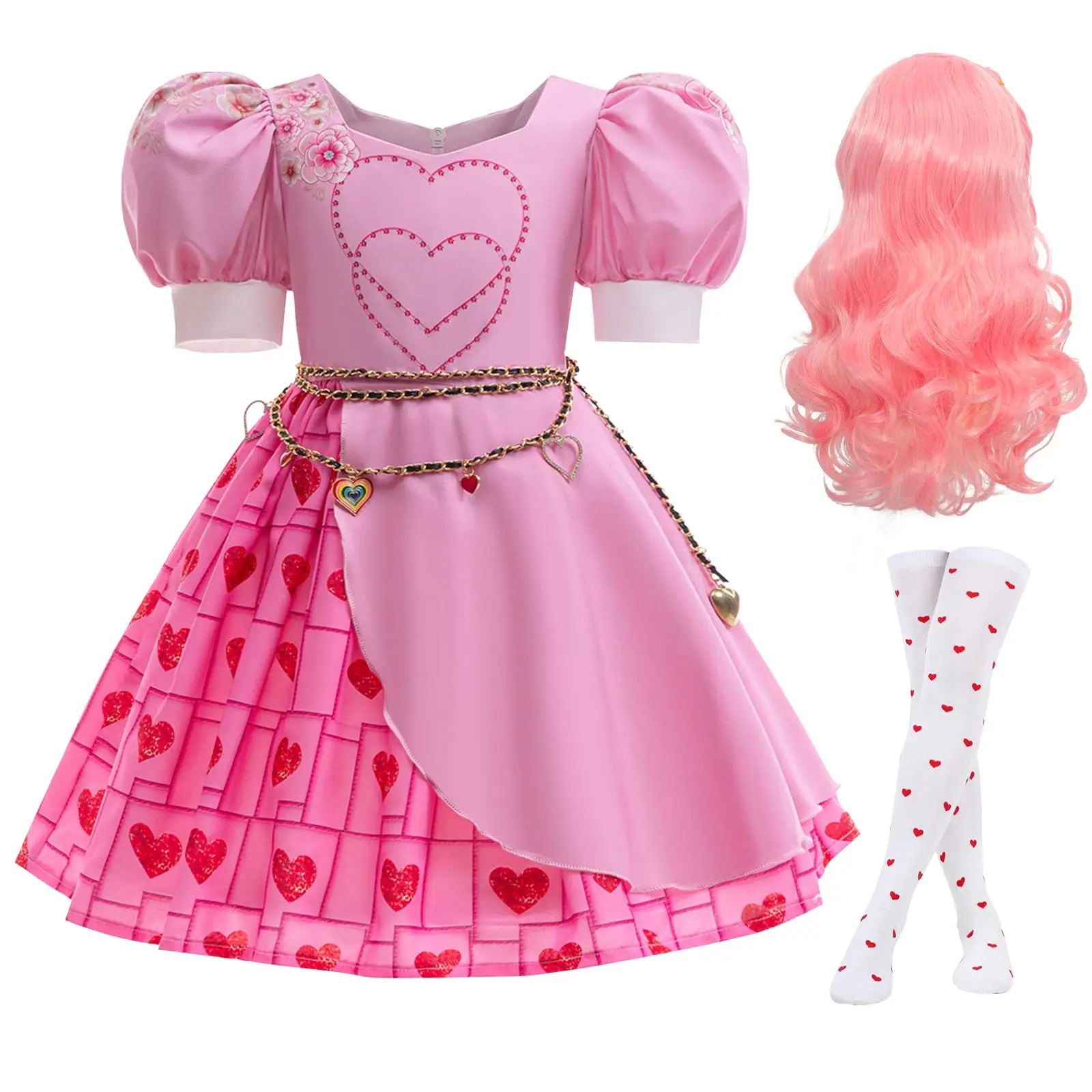 

Kids Rise Red Girls Bridget Pink Princess Dress with Wigs Socks Movie Cosplay Children's Costumes 2025 Easter Carnival Outfit