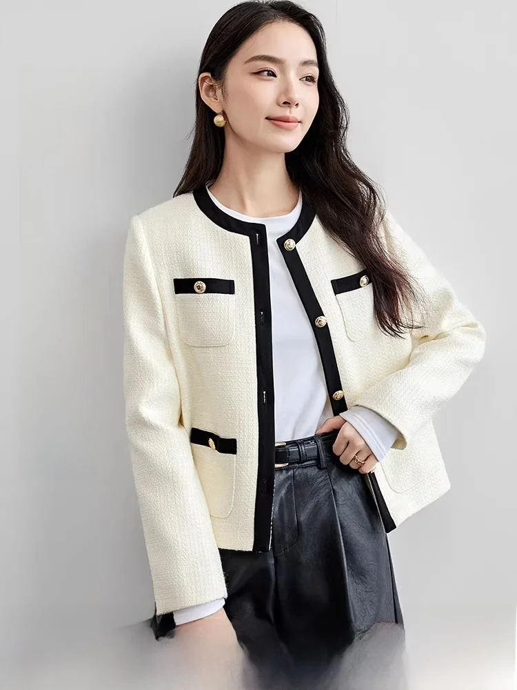 

Color Blo Long Sve round Ne Commute Sle Women's Jaet Polyester Fiber 00% Regular Fit Straight Tube Long Coat