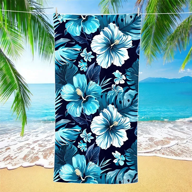 

Hawaiian Blue Hibiscus Beach Towel Patterned Sunscreen And Windproof Suitable For Swimming Pool Camping Travel Blanket