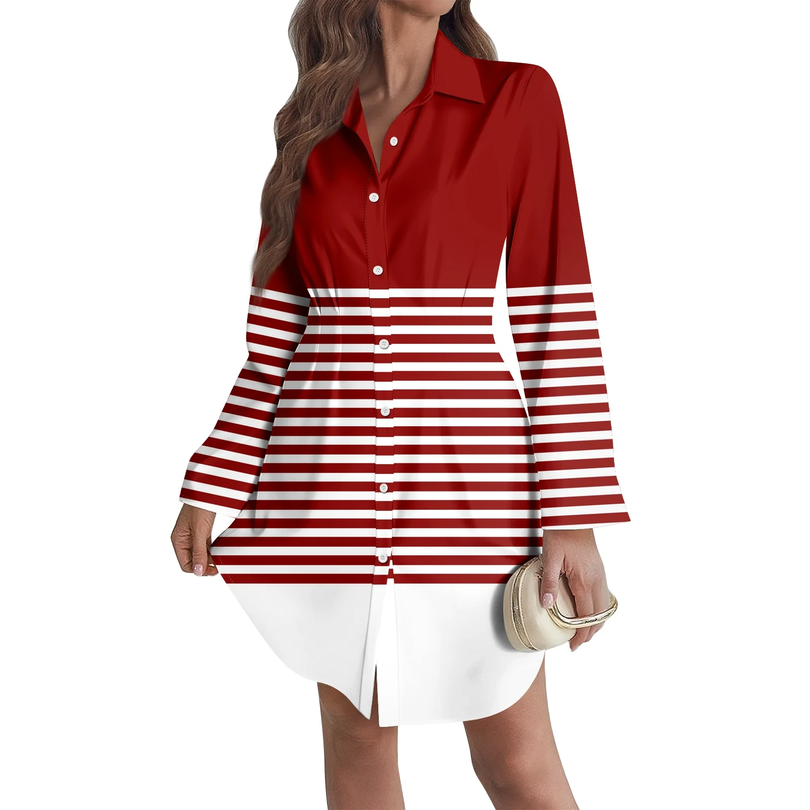 세련된 여성 긴 소매 셔츠 드레스 여성의 느슨한 v 넥 긴팔 드레스 작업 셔츠 드레스 여성 캐주얼 버튼