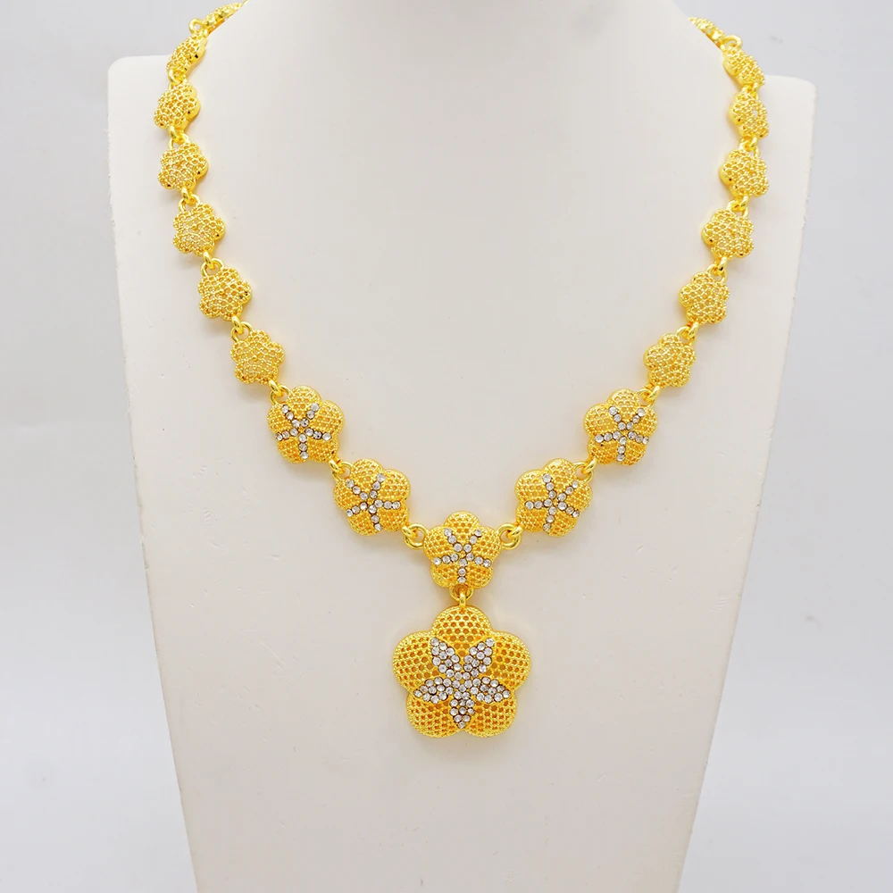 Jewellery Set Dubai African Bridal Gifts Wedding Ornament Flowers Shape Jewelry Sets For Women Gold Color Necklace Set