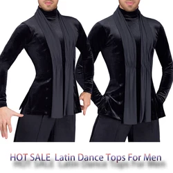 New Men'S Latin Dance Top Adult Modern Dance Long Sleeved Velvet Training Clothes Social Dance Latin Performance Wear DN14325