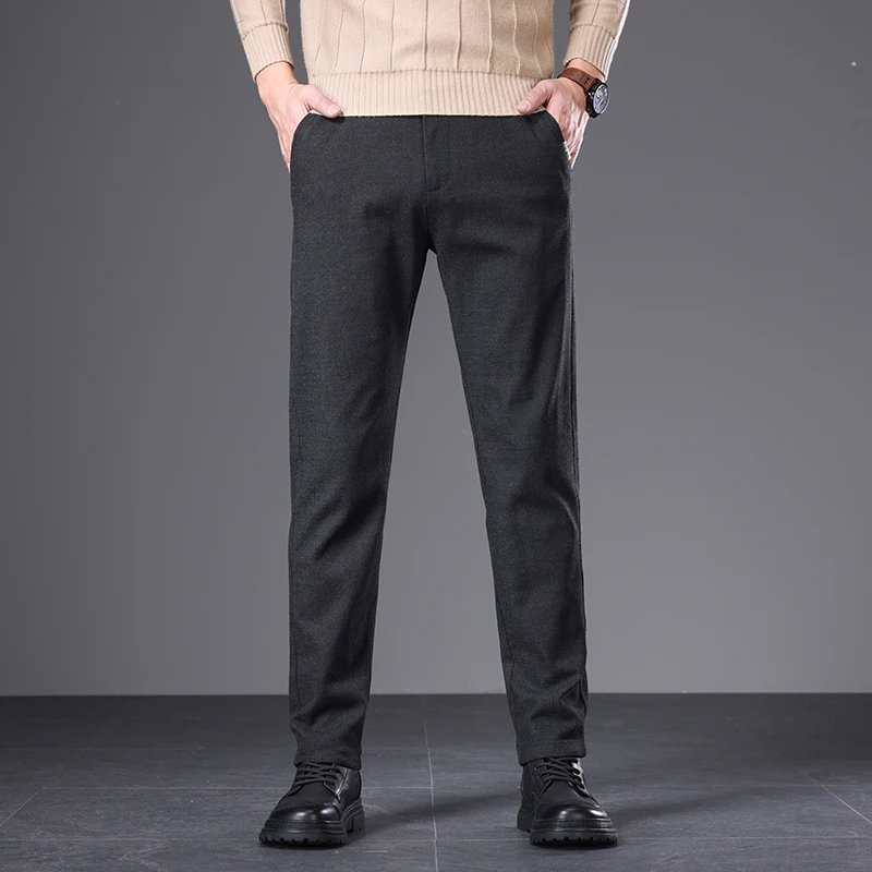 Autumn and Winter high-end abrasion men's casual pants straight pants scratch wool thickened light business men's pants