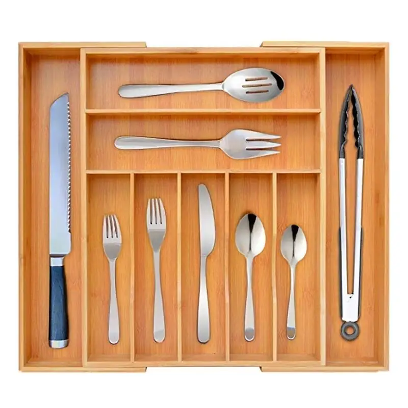 Adjustable Drawer Divider Tray Bamboo Storage Box Cutlery Grocery Organizer Multi-grid Disk Home