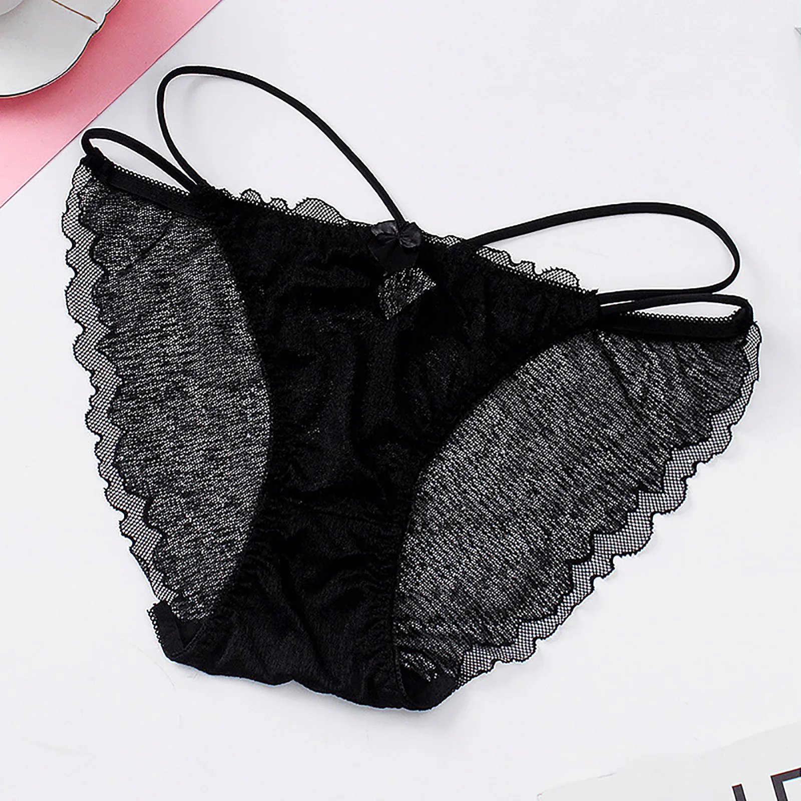 Low Waist Lace Hem Breathable Solid Color Hollow Sexy Sexy Women\'s Underwear Cotton Crotch Athletic Underwear Women Bikini