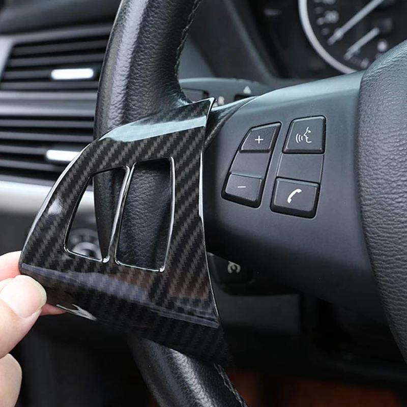 Superior-2Pcs Carbon Fiber Steering Wheel Cover Trim For BMW X5 E70 2008-2013