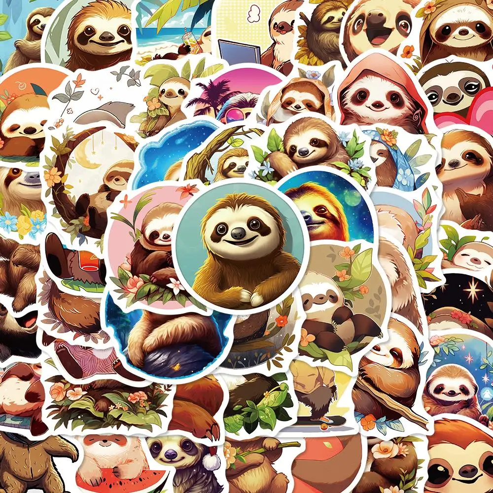 50PCS Cartoon Creative Sloth Laptop Writing Sticker DIY Ipad Phone Styling Accessories Aesthetics Sticker Clipping Materials