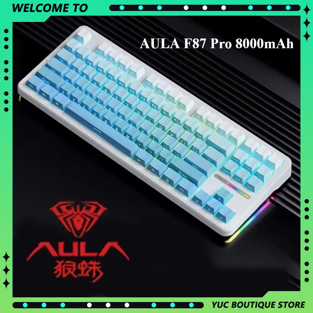 AULA F87 Pro 8000mAh Long Battery E-sport Mechanical Keyboards 2.4G Wireless Bluetooth Wired 3-Mode RGB Side Light Hot Swappable