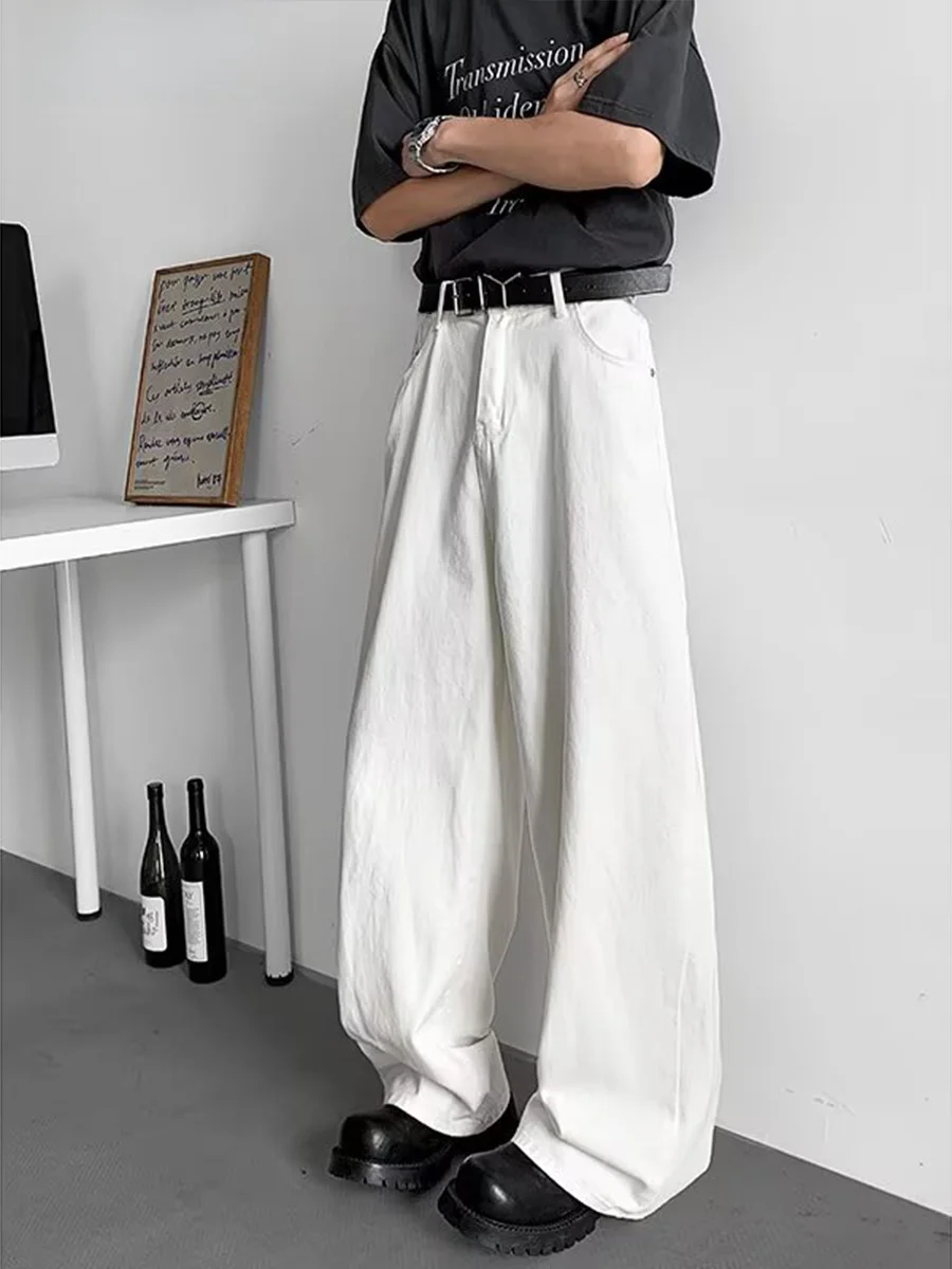 

Retro American White Jeans Loose Casual Men's Women's Summer Trendy Basic Color Straight Loose Jeans Casual Pants