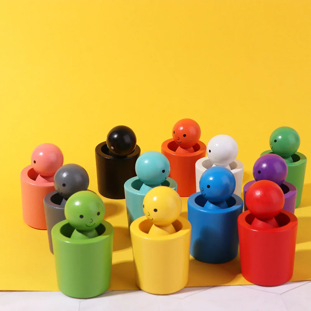 Rainbow Ball Children Color Sorting Cup Montessori Early Educational Color Sorting Games Cognitive Training Wooden