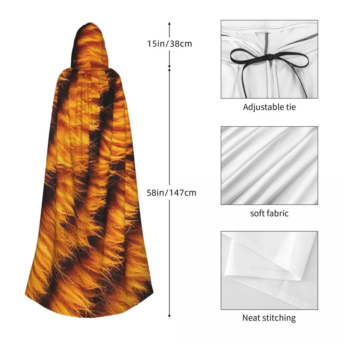 Tiger Fur Sketch Color Picture Long Hooded Cloak Witch Medieval Costume Cosplay Cape HalloweenCoat Adult Unisex