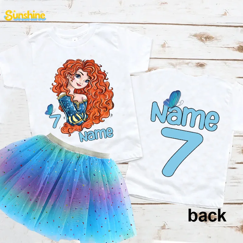 Mérida princesa cumpleaños camisa traje princesa cumpleaños niña tutú camisa niñas traje de fiesta nombre personalizado conjunto de fiesta 5th 6th 3rd 7th
