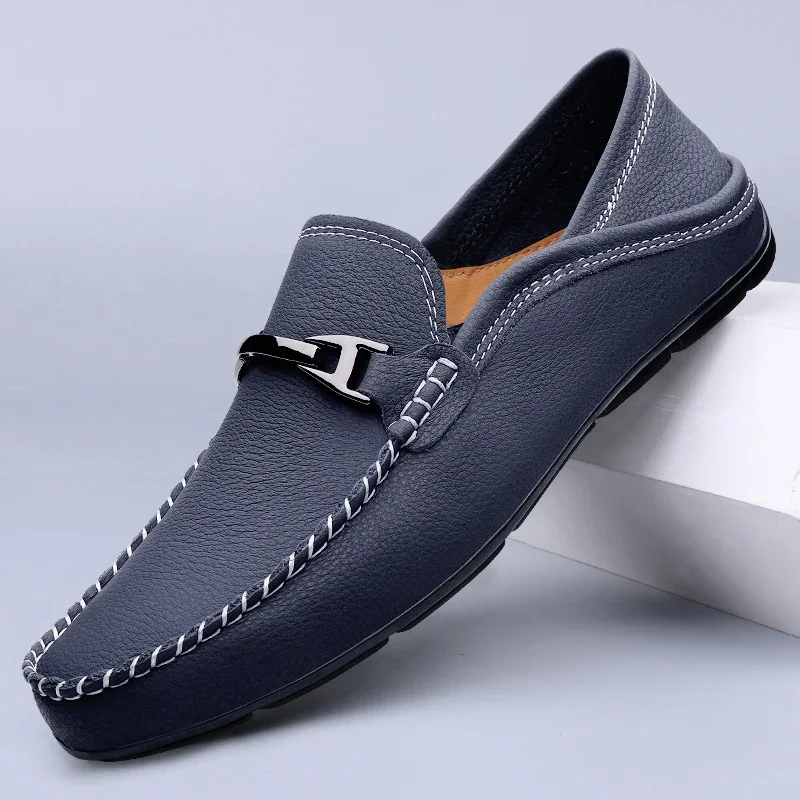Autumn Genuine Leather Metal Buckle Business Leather Shoes Men Casual Shoes Brand Soft Sole Loafers Comfy Driving Shoes for Men
