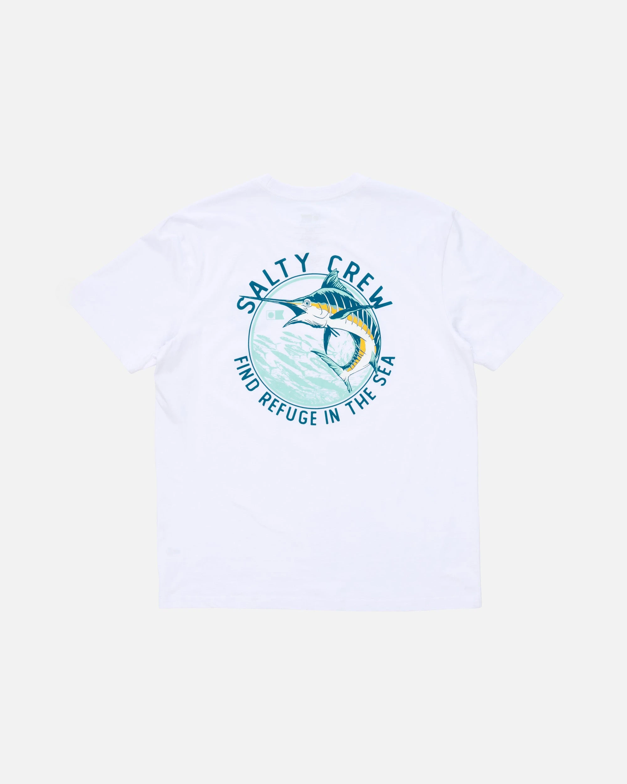 Jumping Marlin Circular Badge Find Refuge in The Sea Brand Graphic Tee Cotton Mens Womens T-Shirt Outdoor Casual Top