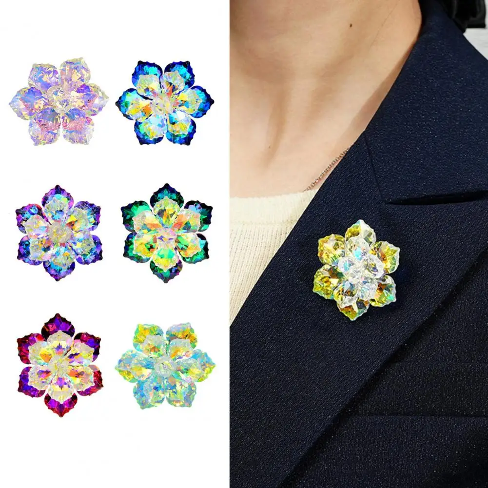 Faux Flower Brooch Flower Corsage Bride Brooch Flower Shape Reflective Shiny Faux Corsage Pin Colorful Evening Dress Chest Party