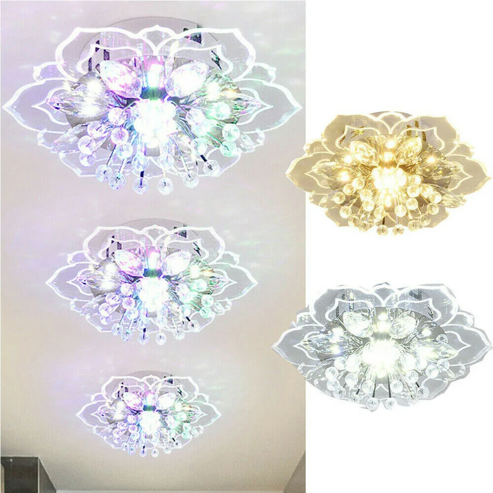 Modern 9W LED Crystal Chandelier Pendant Flower Shape Lamp Hallway Decor Light