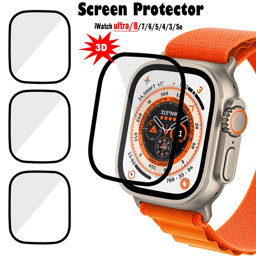 Protector de pantalla para Apple Watch Series 9-8-7-6 5 4 Se ultra-2 49mm 41mm 45mm 40mm 44mm 3D (no vidrio templado), accesorios de película