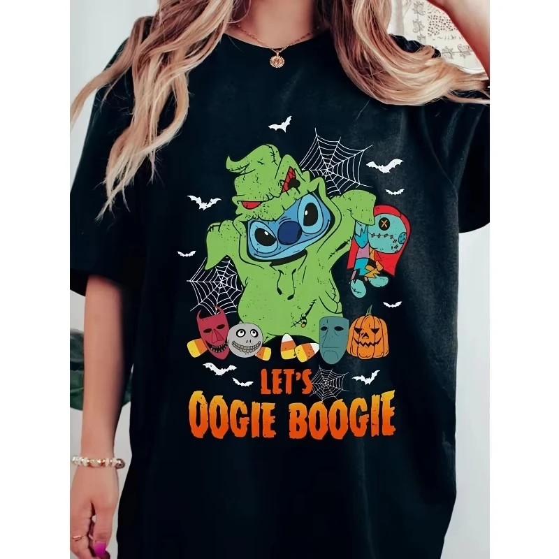 

MINISO Stitch милое платье на Хэллоуин с принтом футболка Disney новая женская уличная мода больших размеров свободный повседневный топ с короткими рукавами