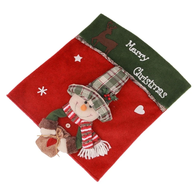 Fundas traseras sillas 3D con temática navideña Papá Noel y muñeco nieve para decoración navideña oficina y hogar, 1