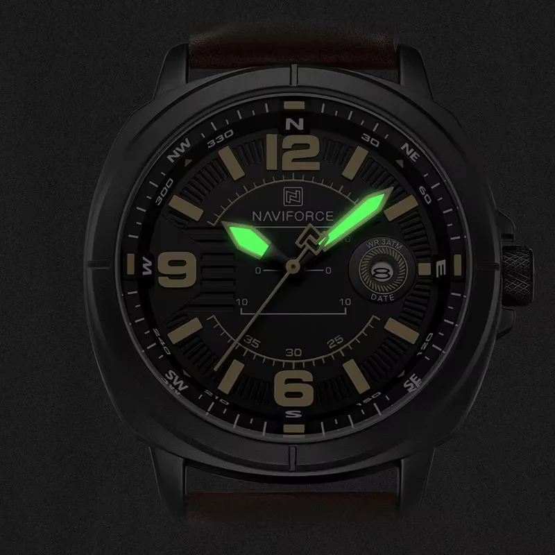 NAVIFORCE Men's Fashion Quartz Watches 3ATM Waterproof Luminous Display Classic Compass Dial PU Breathable Strap Wristwatches view 5