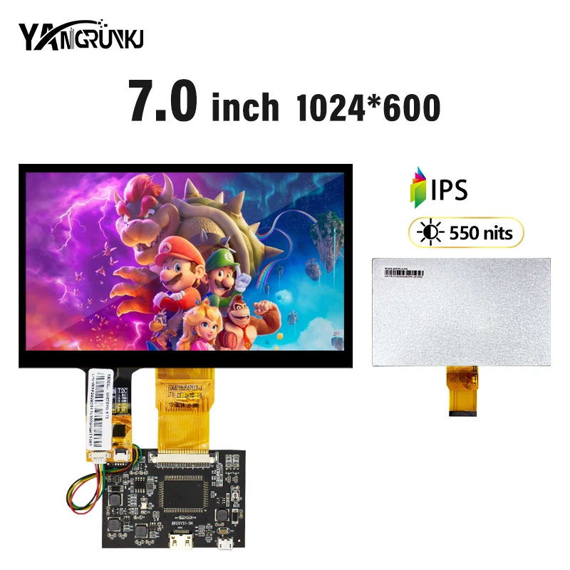 7 Inch 1024x600 LCD Screen RGB50Pins 550Nits Full Viewing Angle for Car DVR Smart Home Control Panel Display Module BI070YL2-K55