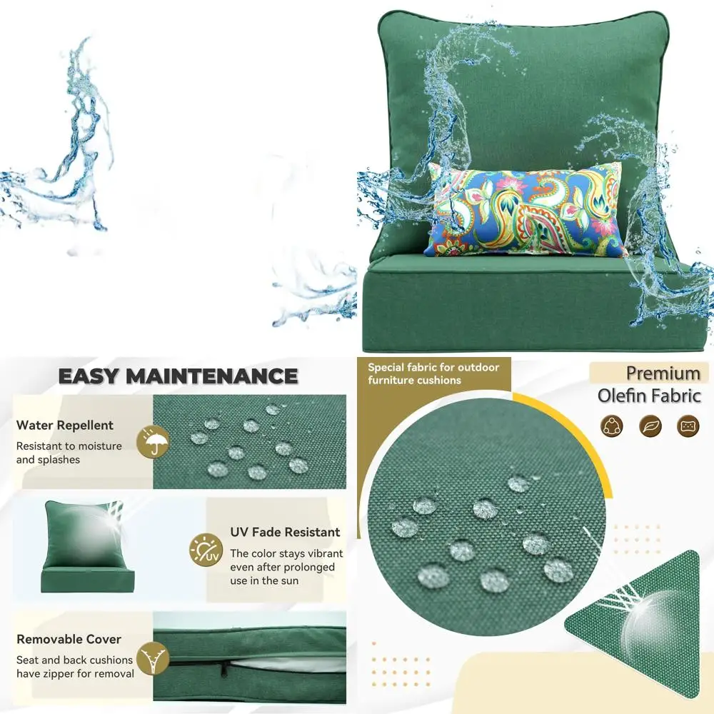 

24 Outdoor Deep Seat Cushion Set, Olefin Fabric, Waterproof & Fade-Resistant, Removable Covers, Patio Furniture Cushions with Pi